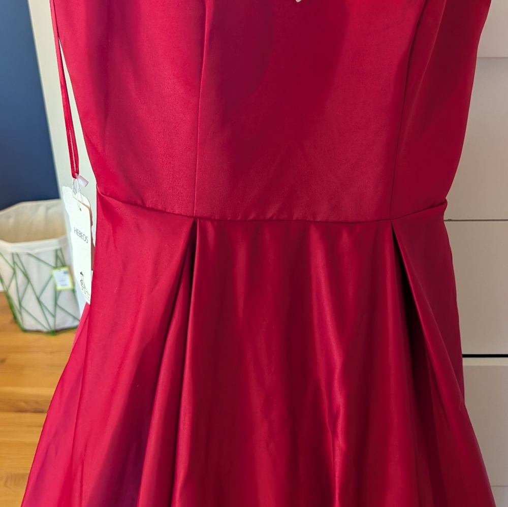 NEW Hebeos Women’s 14 Red Spaghetti Strap V-neck Floor Length Prom Ball Gown